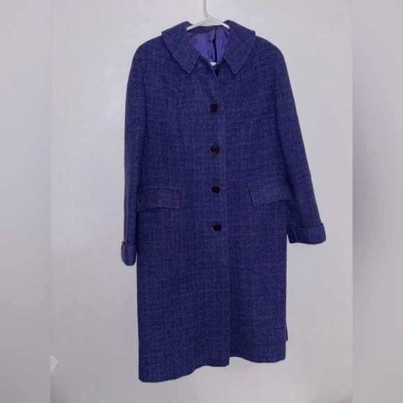 Vintage 50s 60s Harris Tweed purple Wool Trench Coat L - Picture 2 of 8